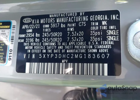 2021 Kia Telluride Ex from USA, damaged, VIN 5XYP3DHC2MG183607